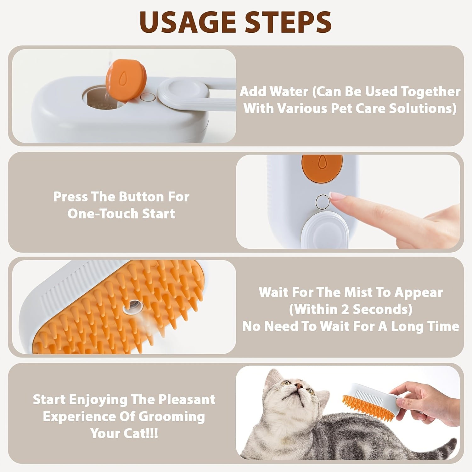 PetNest 4-in-1 Silicone Pet Grooming Brush - Massage, Mist & Self-Cleaning - product design detail