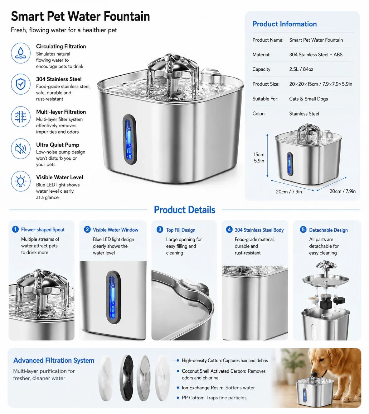 Ultra-Quiet Automatic Pet Water Fountain - product detail image
