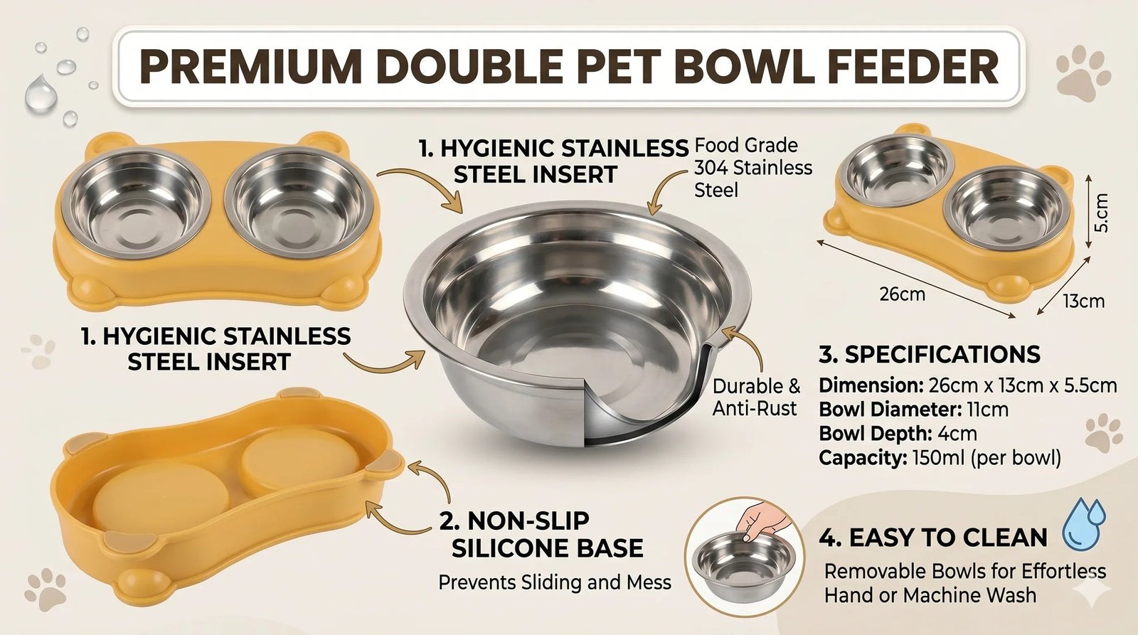 No-Spill Double Pet Bowl - close-up product view